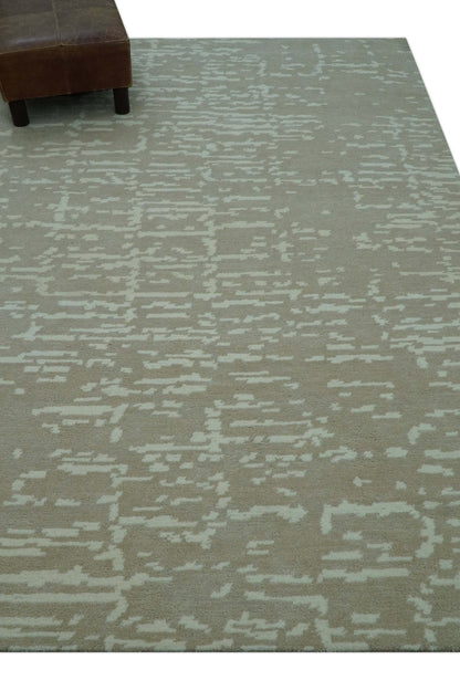 Custom Made Beige Modern Contemporary Hand Knotted Wool Area Rug.