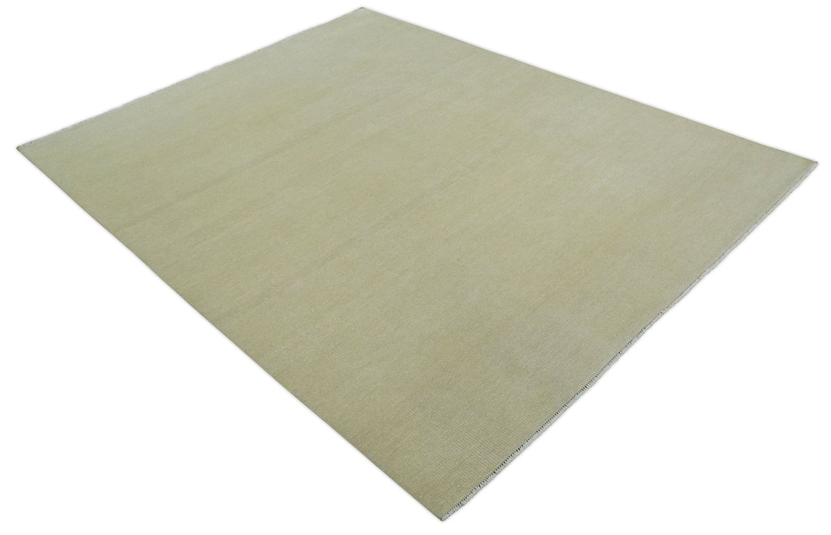 Custom Made Beige Modern Solid Hand knotted wool Area Rug.