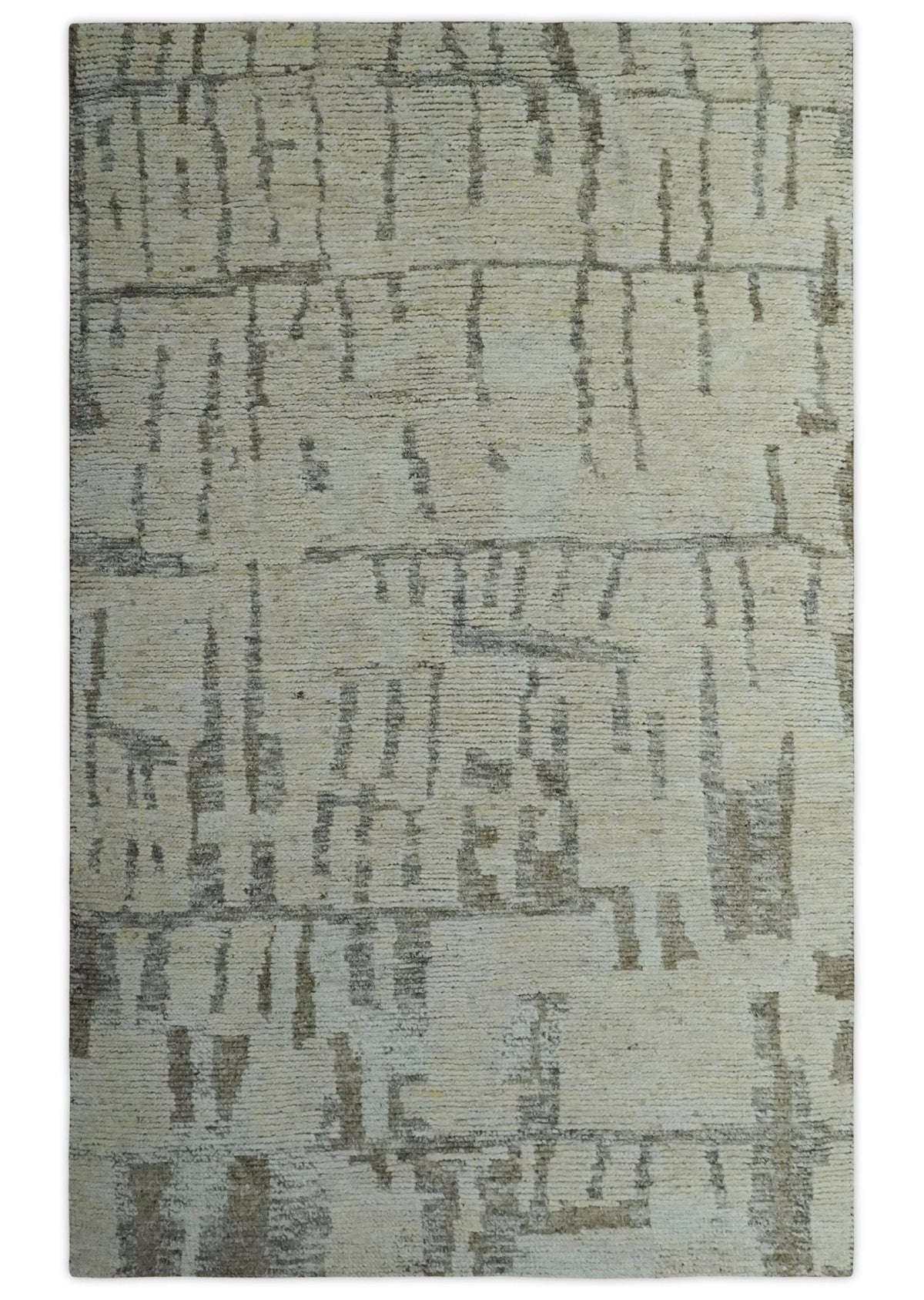 Custom Made Beige, Olive and Gray Hand Knotted Modern Abstract wool Area Rug.