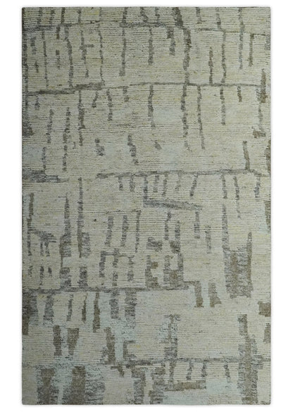 Custom Made Beige, Olive and Gray Hand Knotted Modern Abstract wool Area Rug.