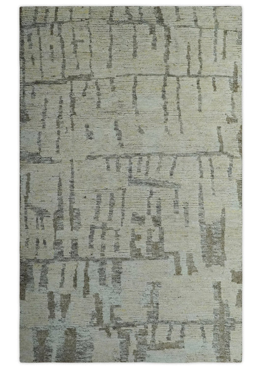 Custom Made Beige, Olive and Gray Hand Knotted Modern Abstract wool Area Rug.