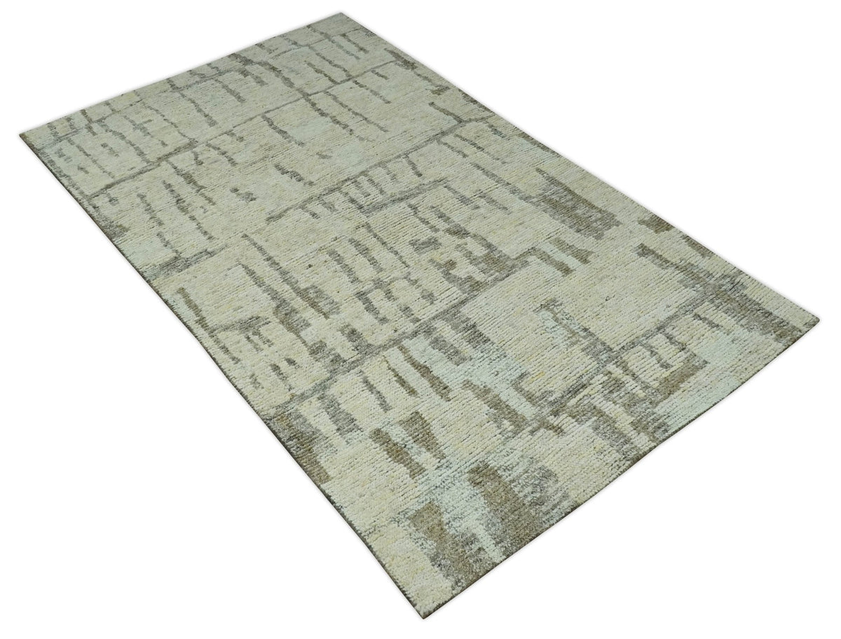 Custom Made Beige, Olive and Gray Hand Knotted Modern Abstract wool Area Rug.