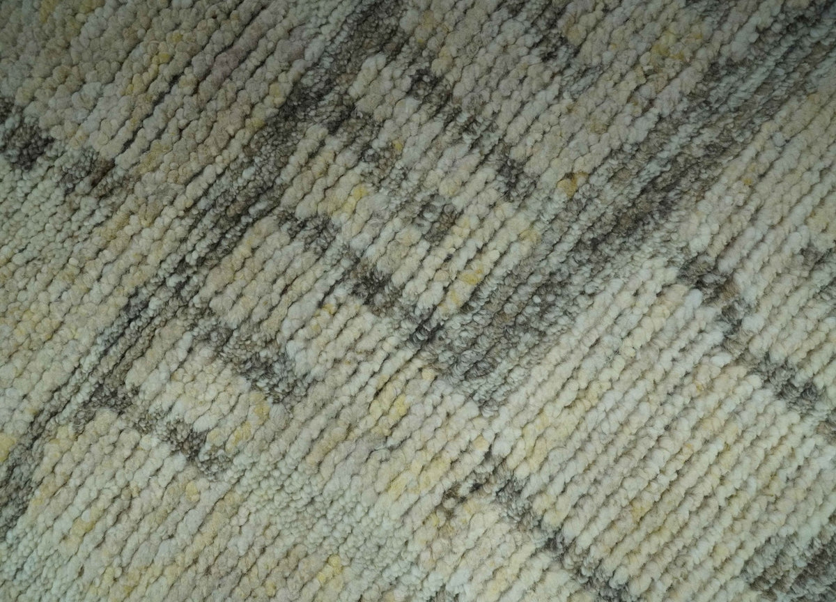 Custom Made Beige, Olive and Gray Hand Knotted Modern Abstract wool Area Rug.