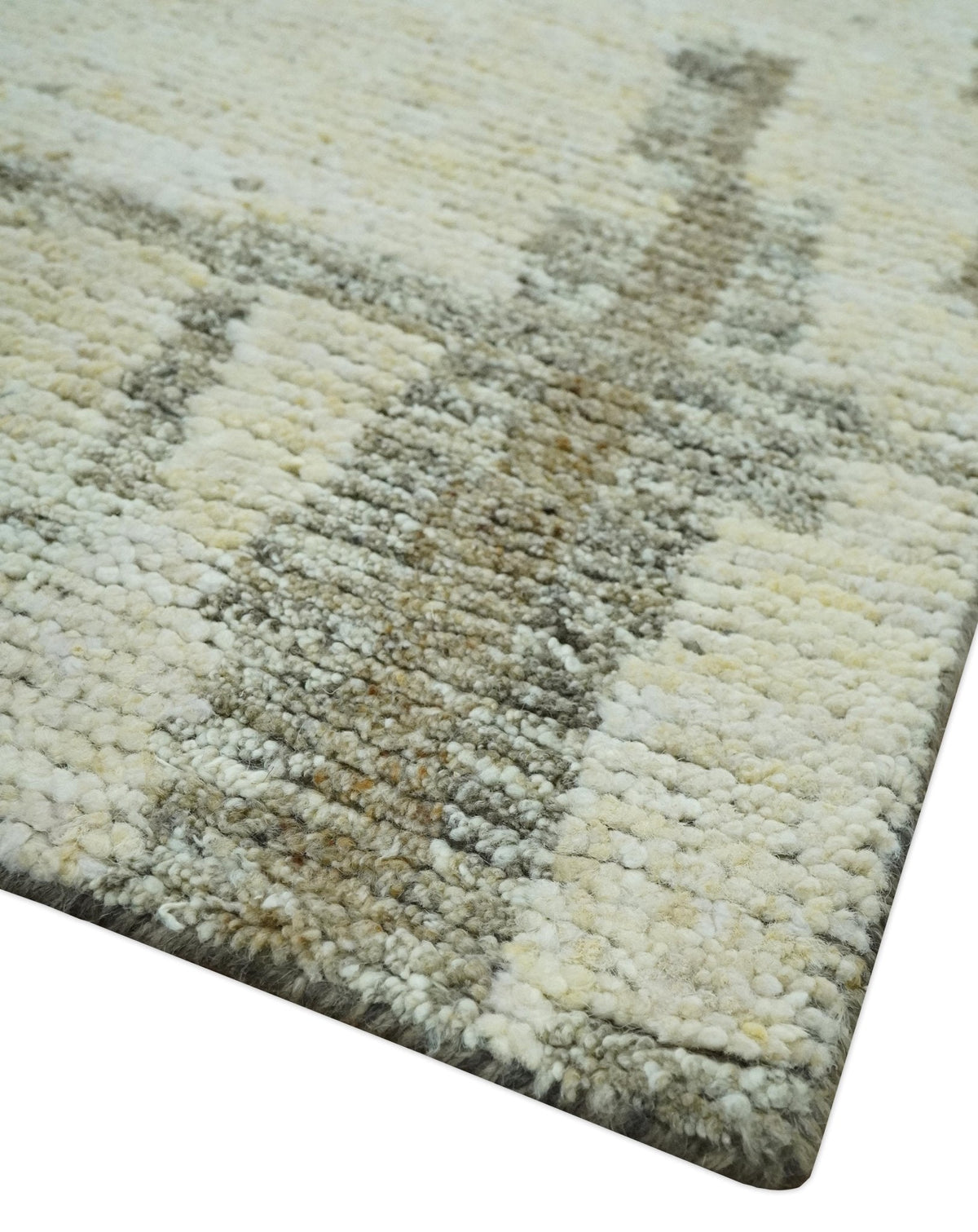 Custom Made Beige, Olive and Gray Hand Knotted Modern Abstract wool Area Rug.