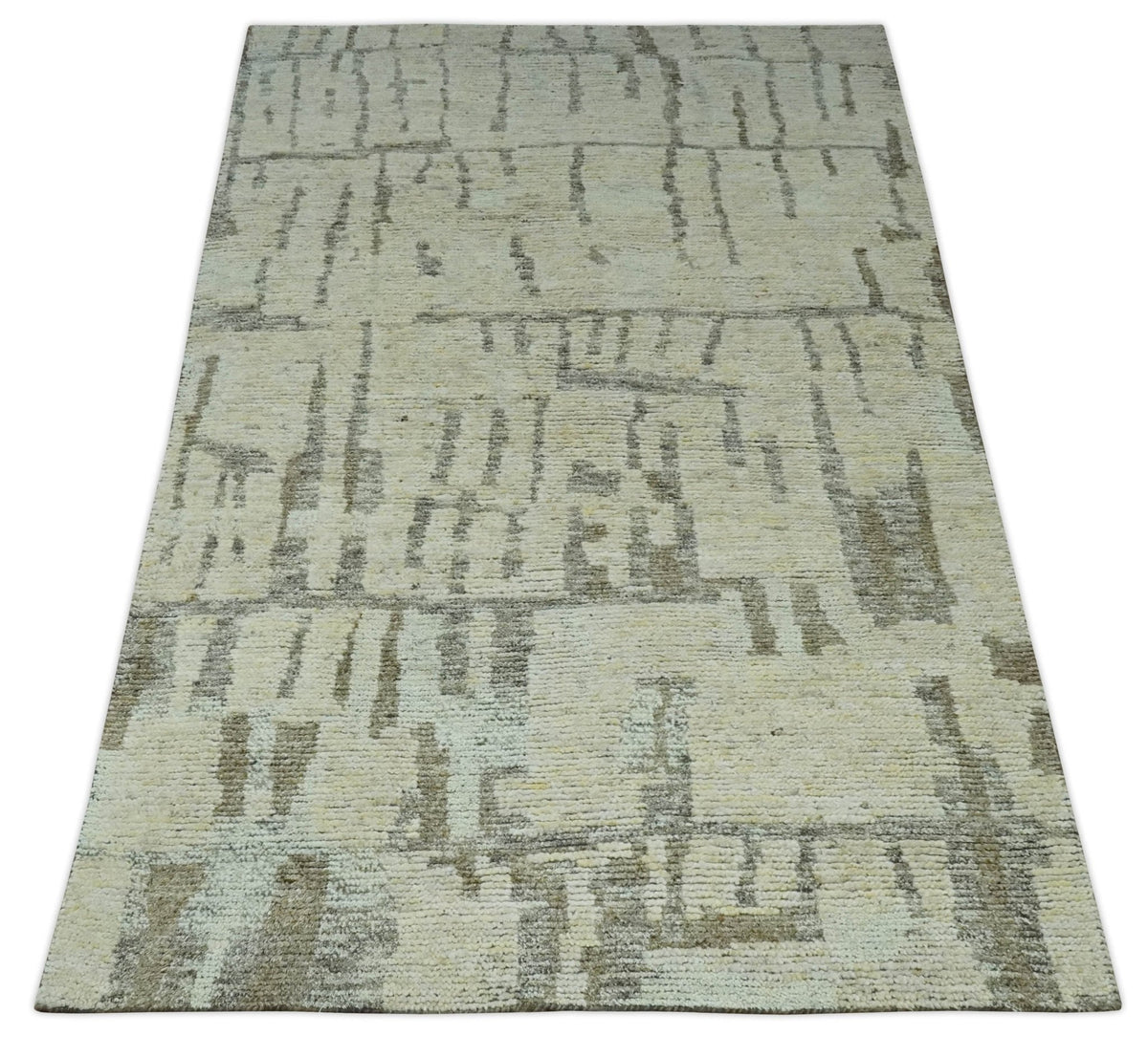 Custom Made Beige, Olive and Gray Hand Knotted Modern Abstract wool Area Rug.