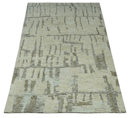 Custom Made Beige, Olive and Gray Hand Knotted Modern Abstract wool Area Rug.