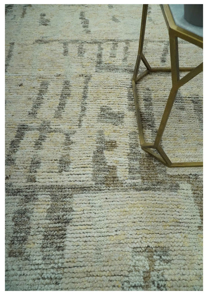 Custom Made Beige, Olive and Gray Hand Knotted Modern Abstract wool Area Rug.