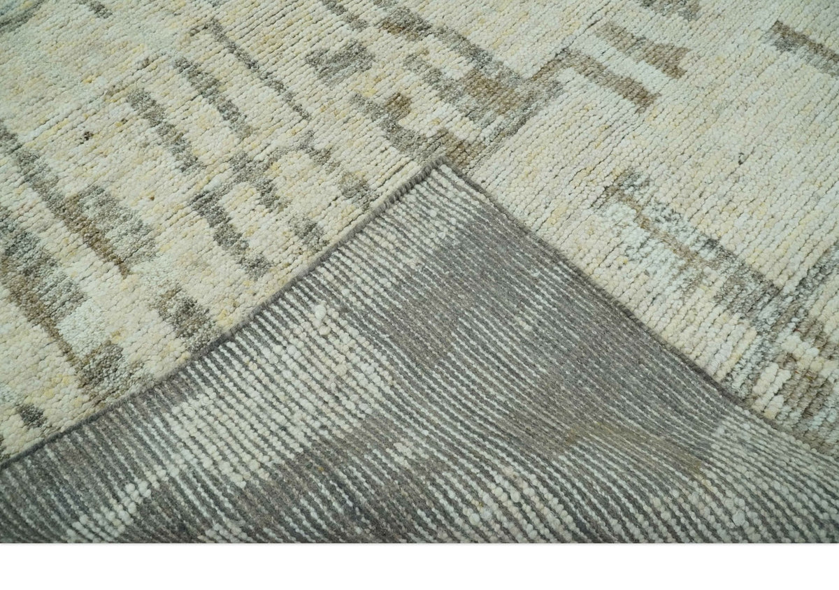 Custom Made Beige, Olive and Gray Hand Knotted Modern Abstract wool Area Rug.