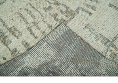 Custom Made Beige, Olive and Gray Hand Knotted Modern Abstract wool Area Rug.