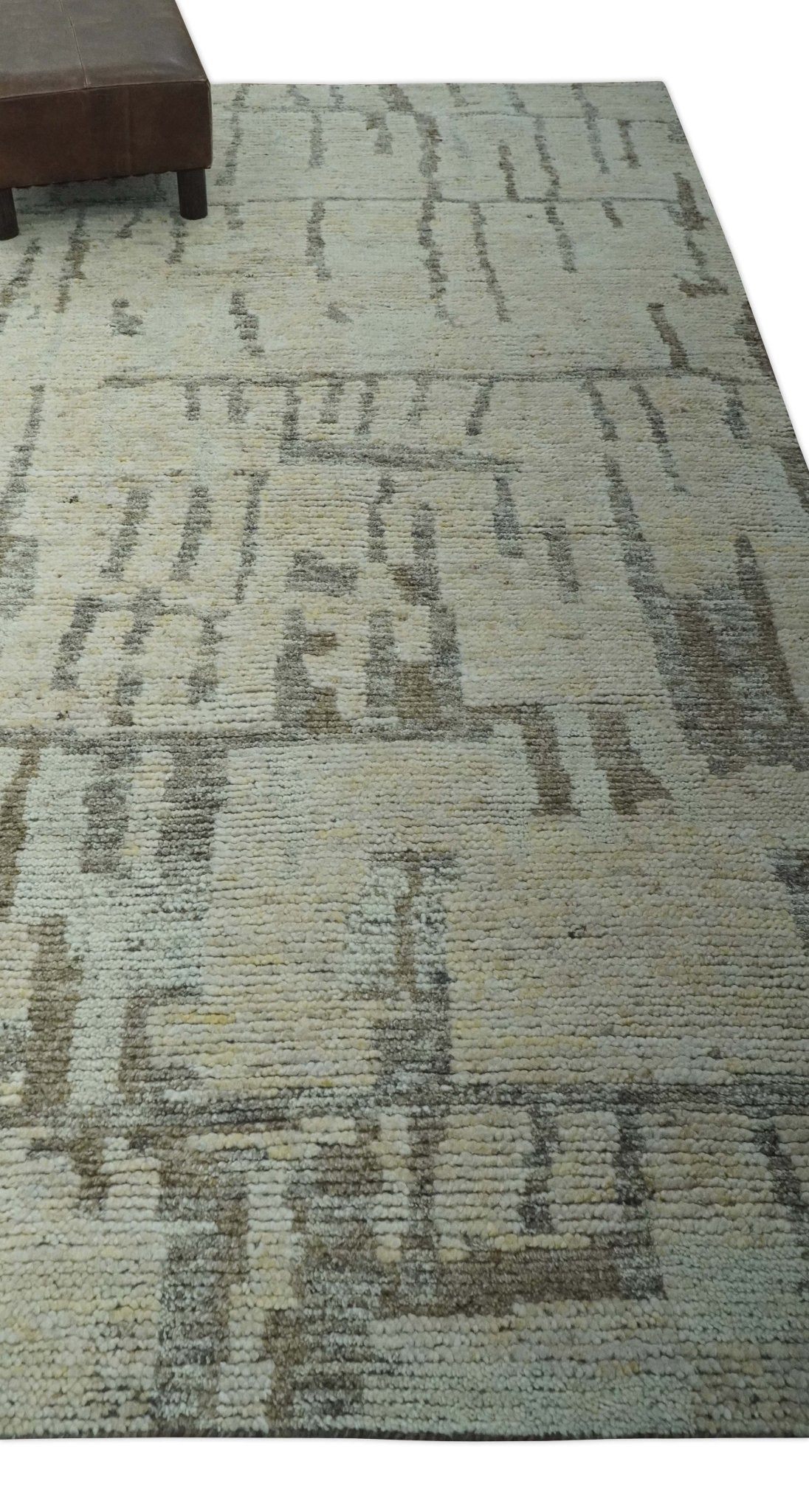 Custom Made Beige, Olive and Gray Hand Knotted Modern Abstract wool Area Rug.