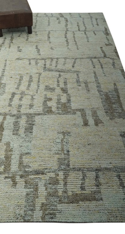 Custom Made Beige, Olive and Gray Hand Knotted Modern Abstract wool Area Rug.