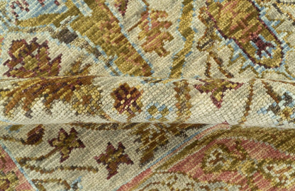 Custom Made Beige, Peach And Green Transition Hand Knotted wool rug.