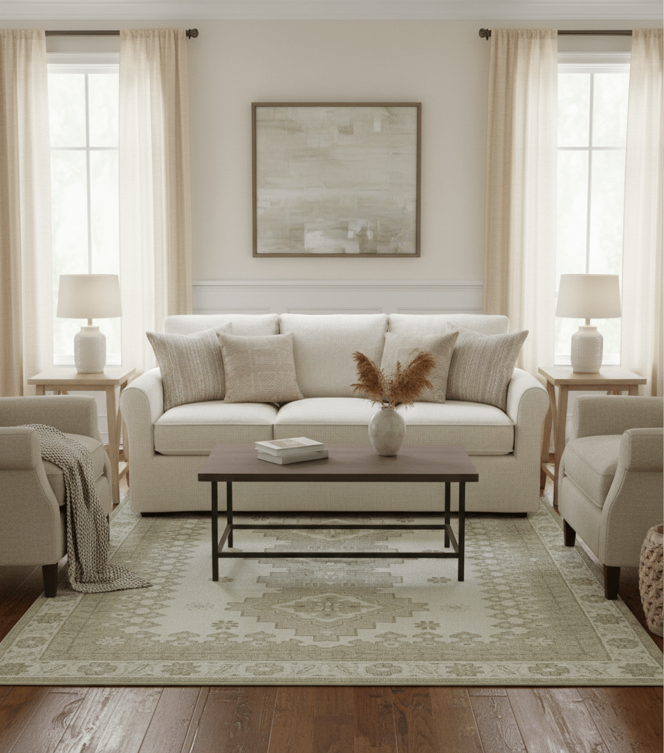 Custom Made Beige Traditional Turkish Design Hand knotted Wool Area Rug.