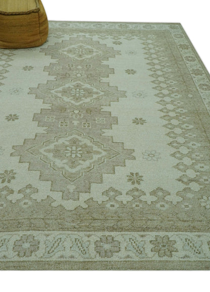 Custom Made Beige Traditional Turkish Design Hand knotted Wool Area Rug.