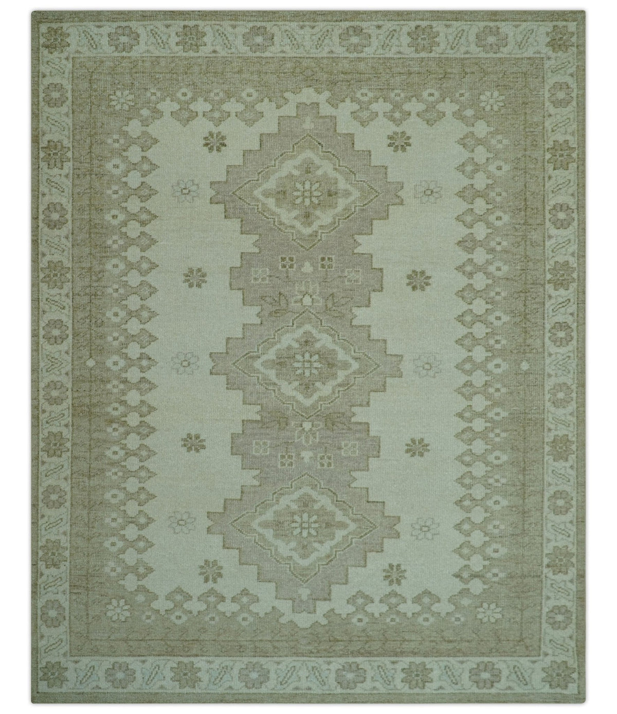 Custom Made Beige Traditional Turkish Design Hand knotted Wool Area Rug.