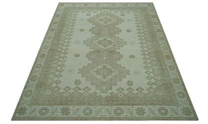 Custom Made Beige Traditional Turkish Design Hand knotted Wool Area Rug.