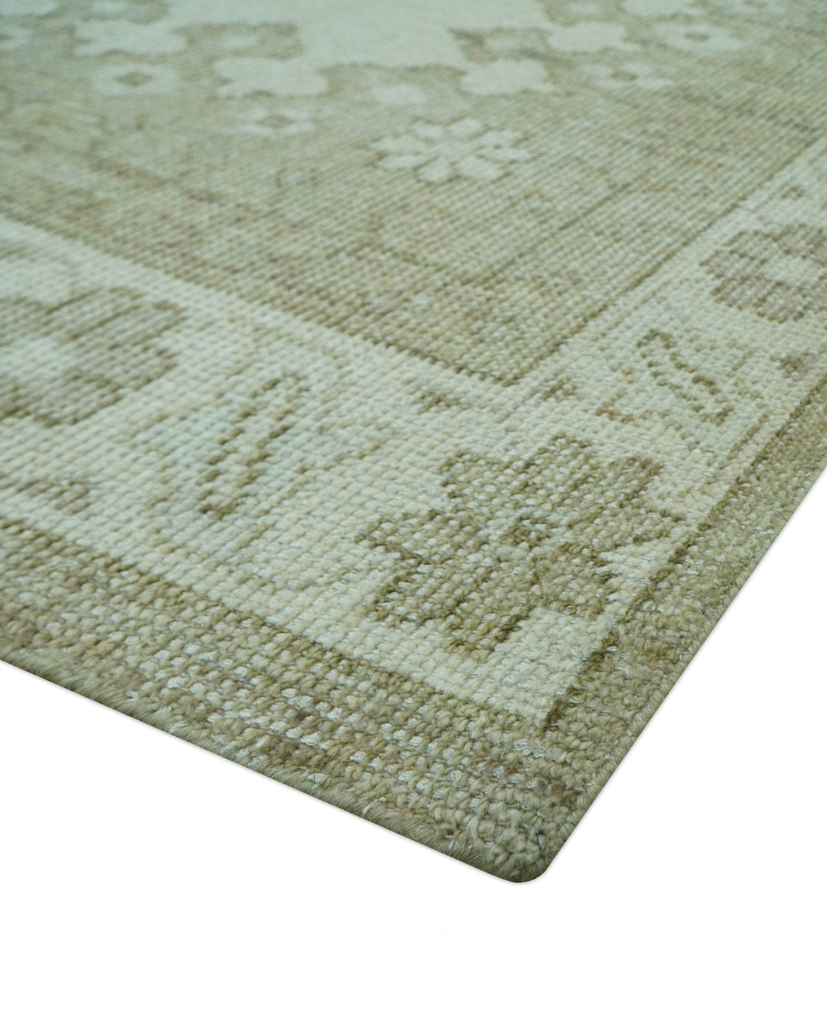 Custom Made Beige Traditional Turkish Design Hand knotted Wool Area Rug.