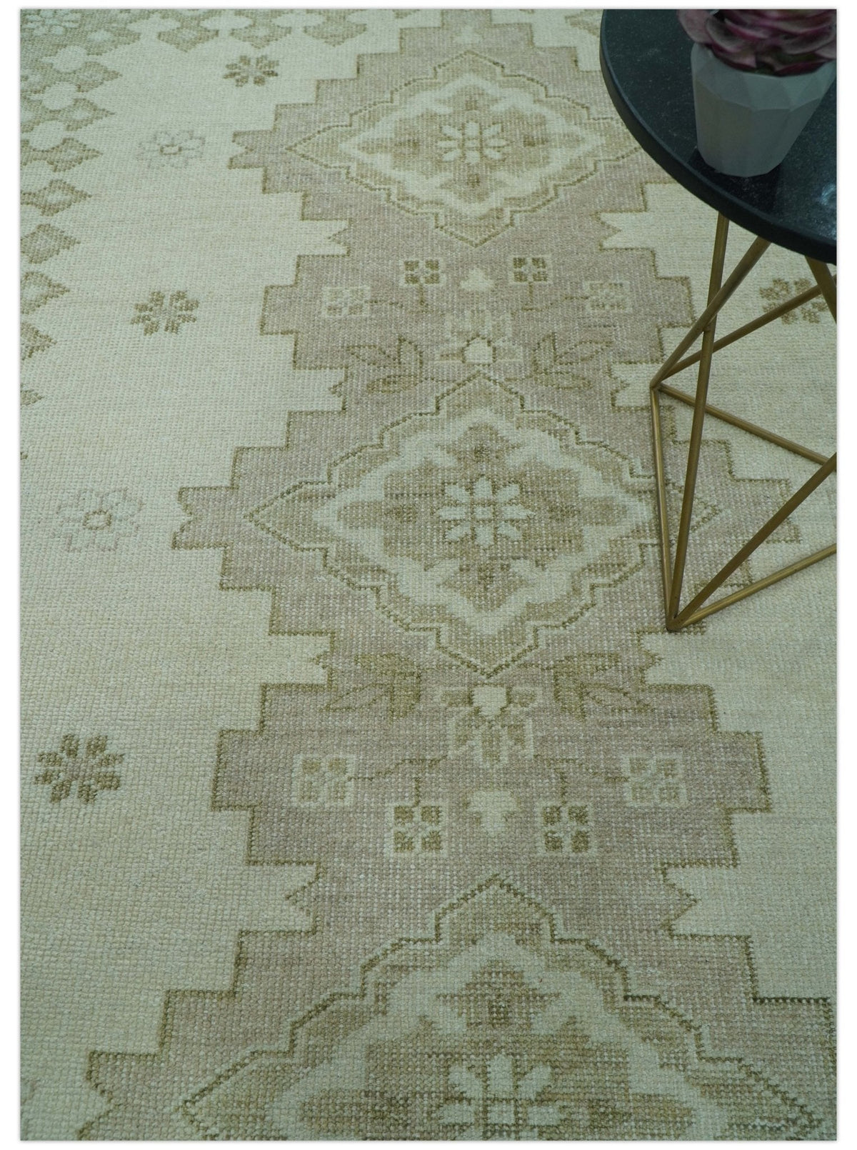 Custom Made Beige Traditional Turkish Design Hand knotted Wool Area Rug.
