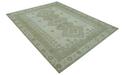 Custom Made Beige Traditional Turkish Design Hand knotted Wool Area Rug.