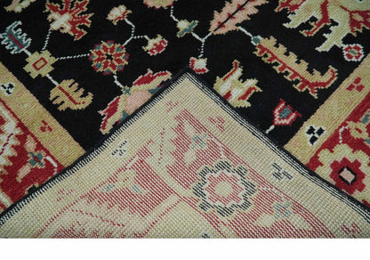 Custom Made Black, Rust, and Olive Traditional Oriental Hand Knotted Wool Area Rug.