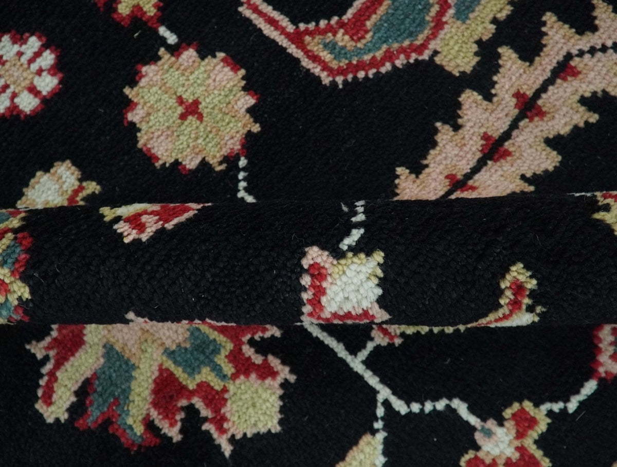 Custom Made Black, Rust, and Olive Traditional Oriental Hand Knotted Wool Area Rug.