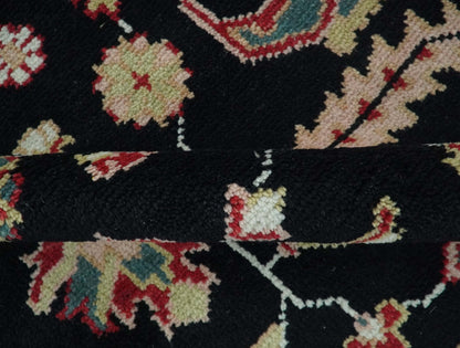 Custom Made Black, Rust, and Olive Traditional Oriental Hand Knotted Wool Area Rug.