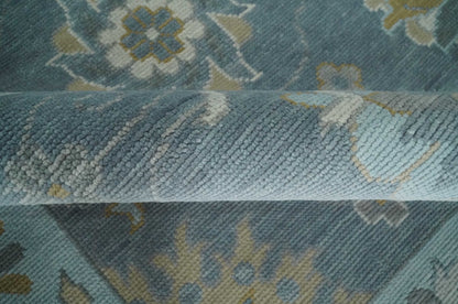 Custom Made Blue and Aqua Hand Knotted Traditional Oushak Wool Area Rug.