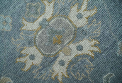 Custom Made Blue and Aqua Hand Knotted Traditional Oushak Wool Area Rug.