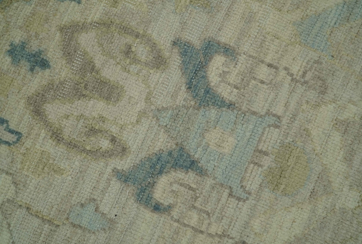 Custom Made Blue And Beige Modern Ikat Design Hand Knotted Wool Area Rug.