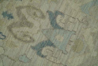 Custom Made Blue And Beige Modern Ikat Design Hand Knotted Wool Area Rug.