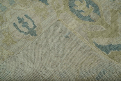 Custom Made Blue And Beige Modern Ikat Design Hand Knotted Wool Area Rug.