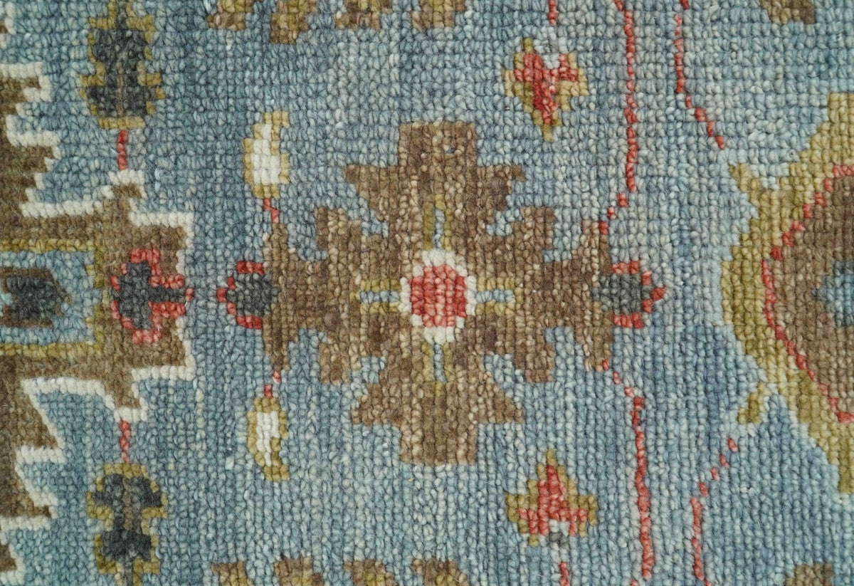 Custom Made Blue And Beige Traditional Hand Knotted Wool Area Rug.