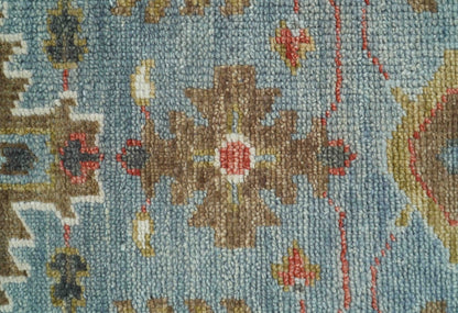 Custom Made Blue And Beige Traditional Hand Knotted Wool Area Rug.