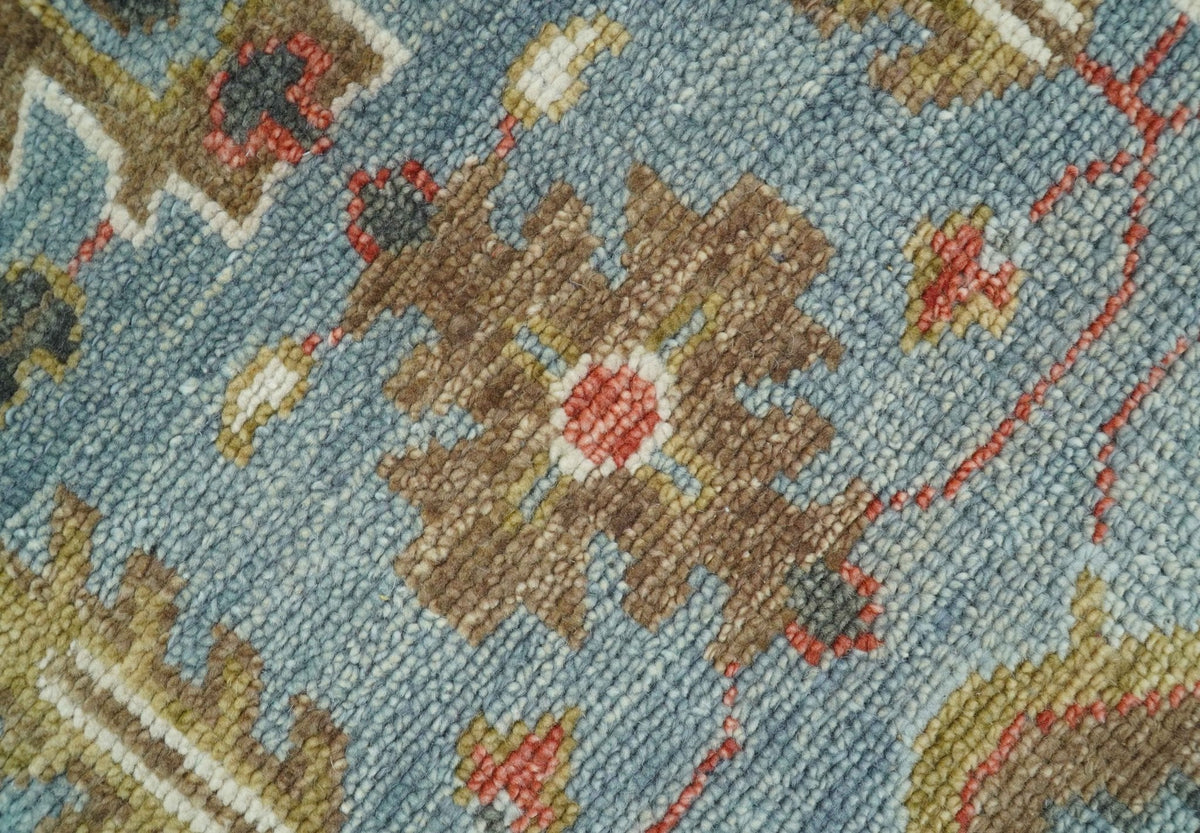 Custom Made Blue And Beige Traditional Hand Knotted Wool Area Rug.