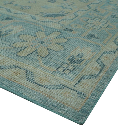 Custom Made Blue And Beige Turkish Design Hand knotted Wool Area Rug.