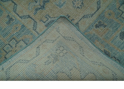 Custom Made Blue And Beige Turkish Design Hand knotted Wool Area Rug.