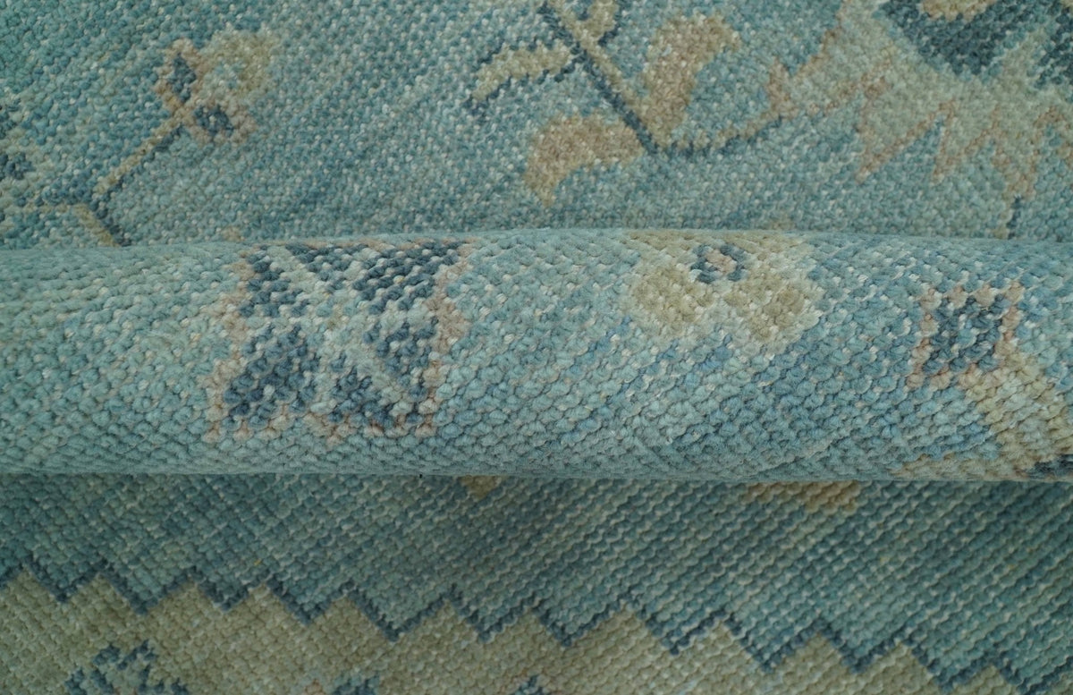 Custom Made Blue And Beige Turkish Design Hand knotted Wool Area Rug.