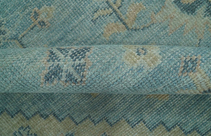 Custom Made Blue And Beige Turkish Design Hand knotted Wool Area Rug.