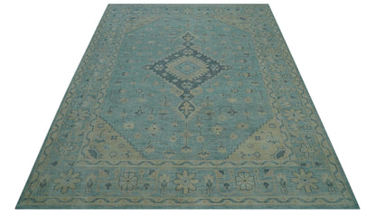 Custom Made Blue And Beige Turkish Design Hand knotted Wool Area Rug.
