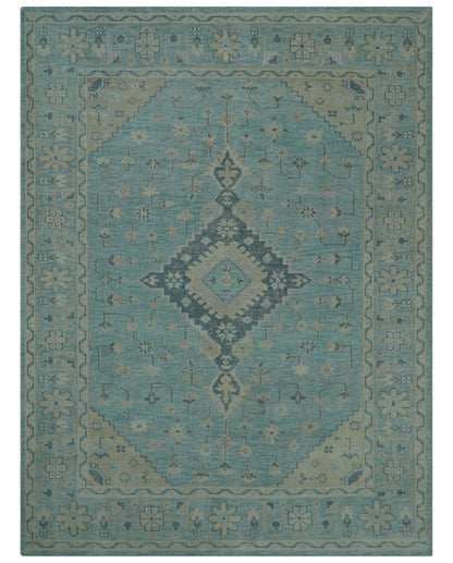 Custom Made Blue And Beige Turkish Design Hand knotted Wool Area Rug.