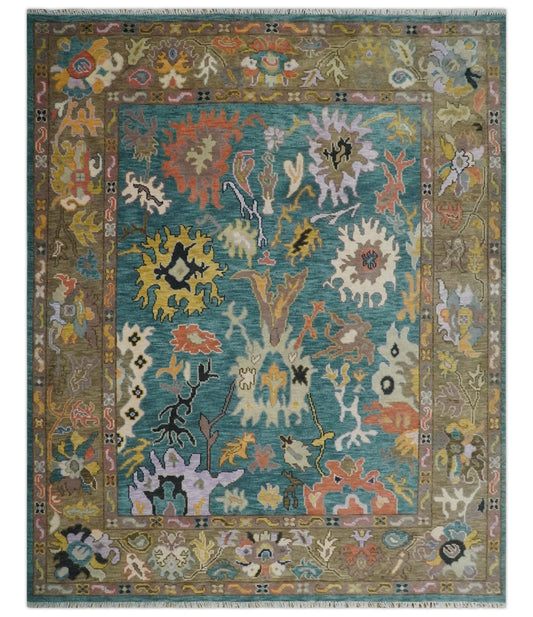 Custom Made Blue and Brown Colorful Multi Size Oushak wool Area Rug.