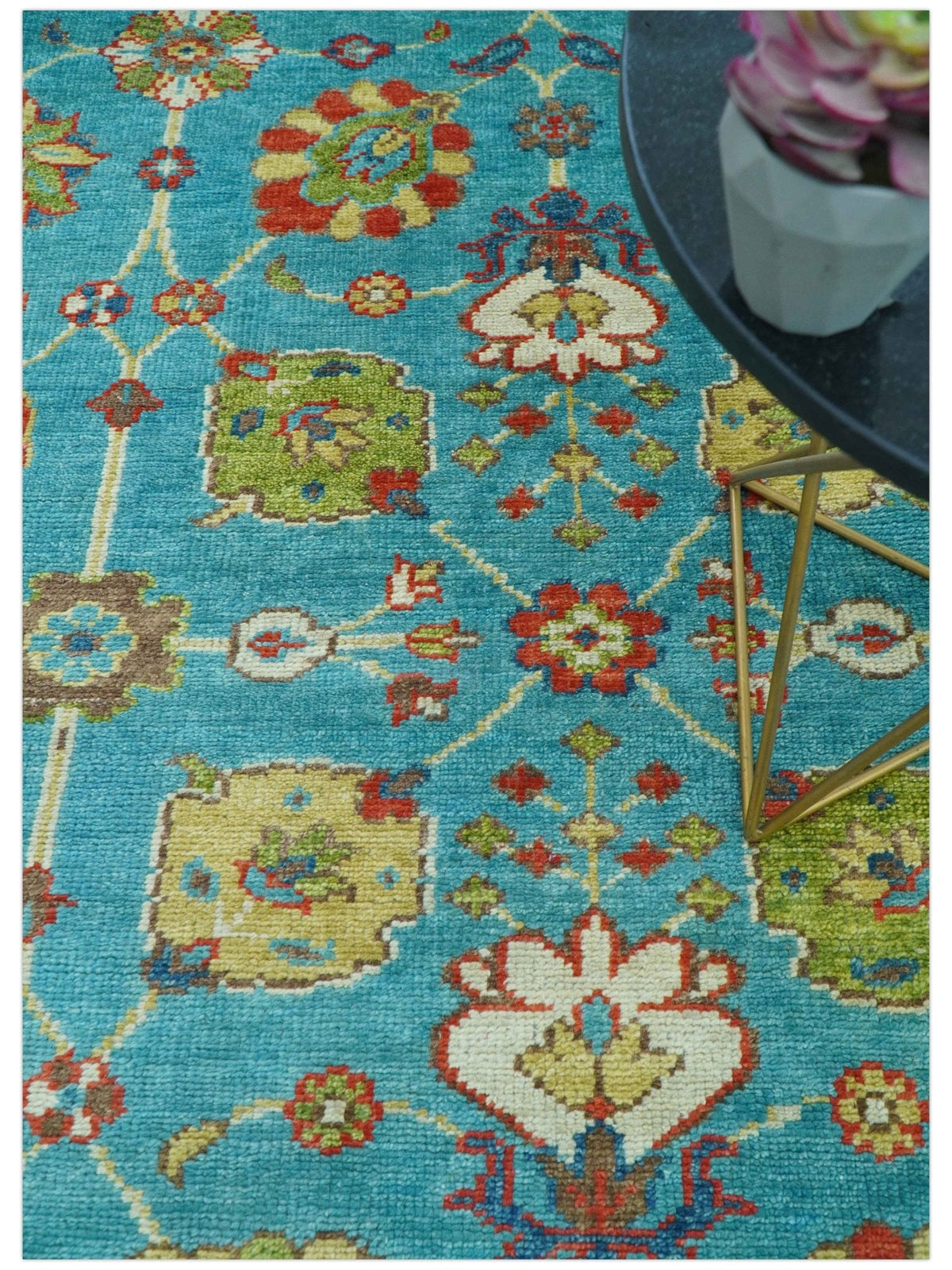 Custom Made Blue And Brown Traditional Floral Hand Knotted Wool Rug.