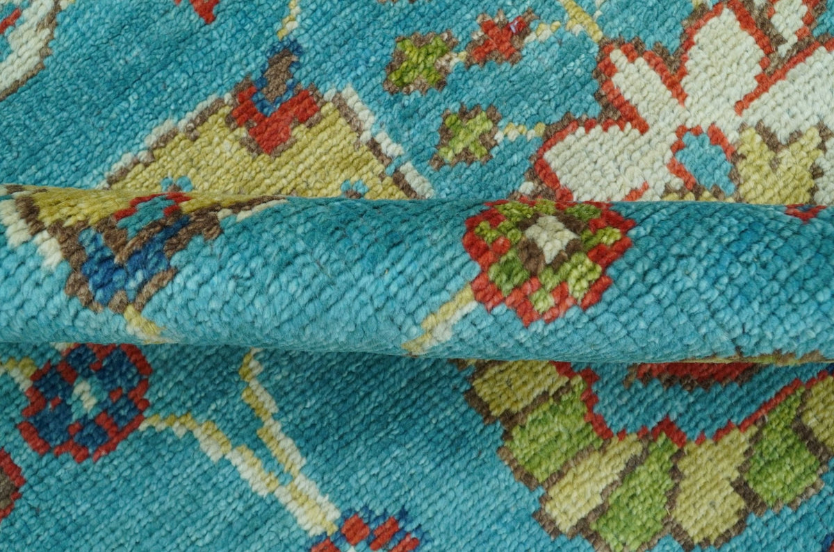 Custom Made Blue And Brown Traditional Floral Hand Knotted Wool Rug.