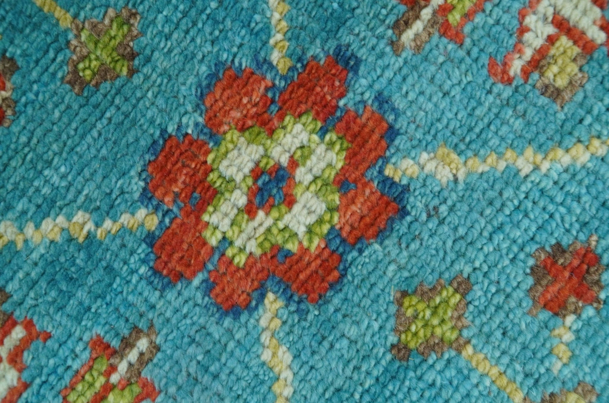 Custom Made Blue And Brown Traditional Floral Hand Knotted Wool Rug.