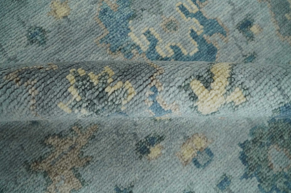 Custom Made Blue and Green Hand knotted traditional Oushak wool Area Rug.