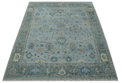 Custom Made Blue and Green Hand knotted traditional Oushak wool Area Rug.