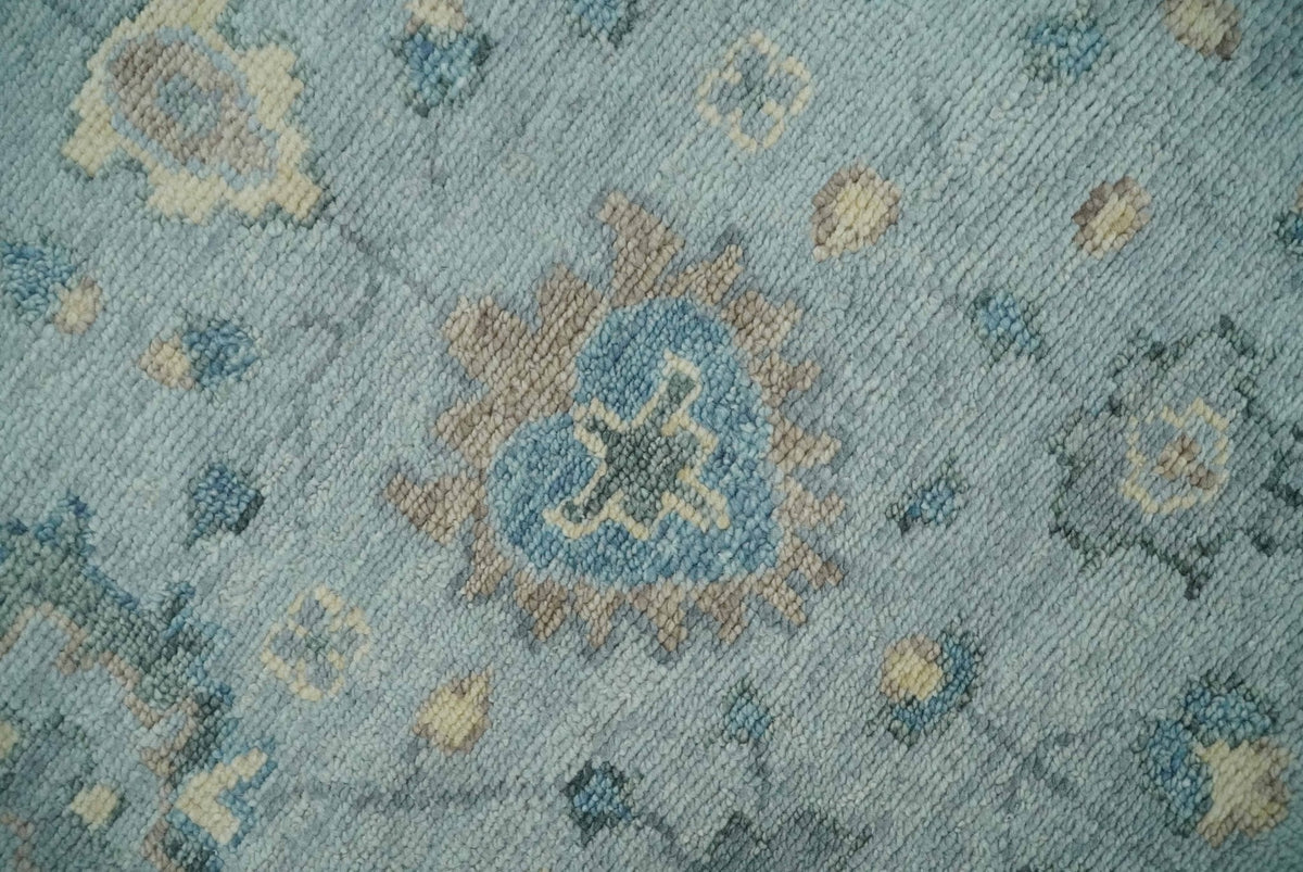 Custom Made Blue and Green Hand knotted traditional Oushak wool Area Rug.