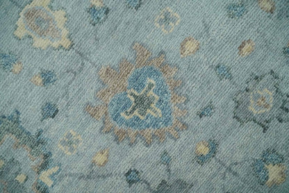 Custom Made Blue and Green Hand knotted traditional Oushak wool Area Rug.