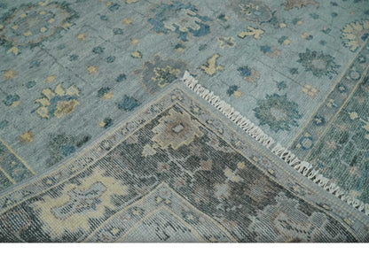 Custom Made Blue and Green Hand knotted traditional Oushak wool Area Rug.