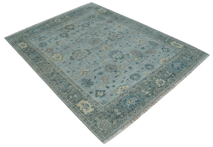 Custom Made Blue and Green Hand knotted traditional Oushak wool Area Rug.